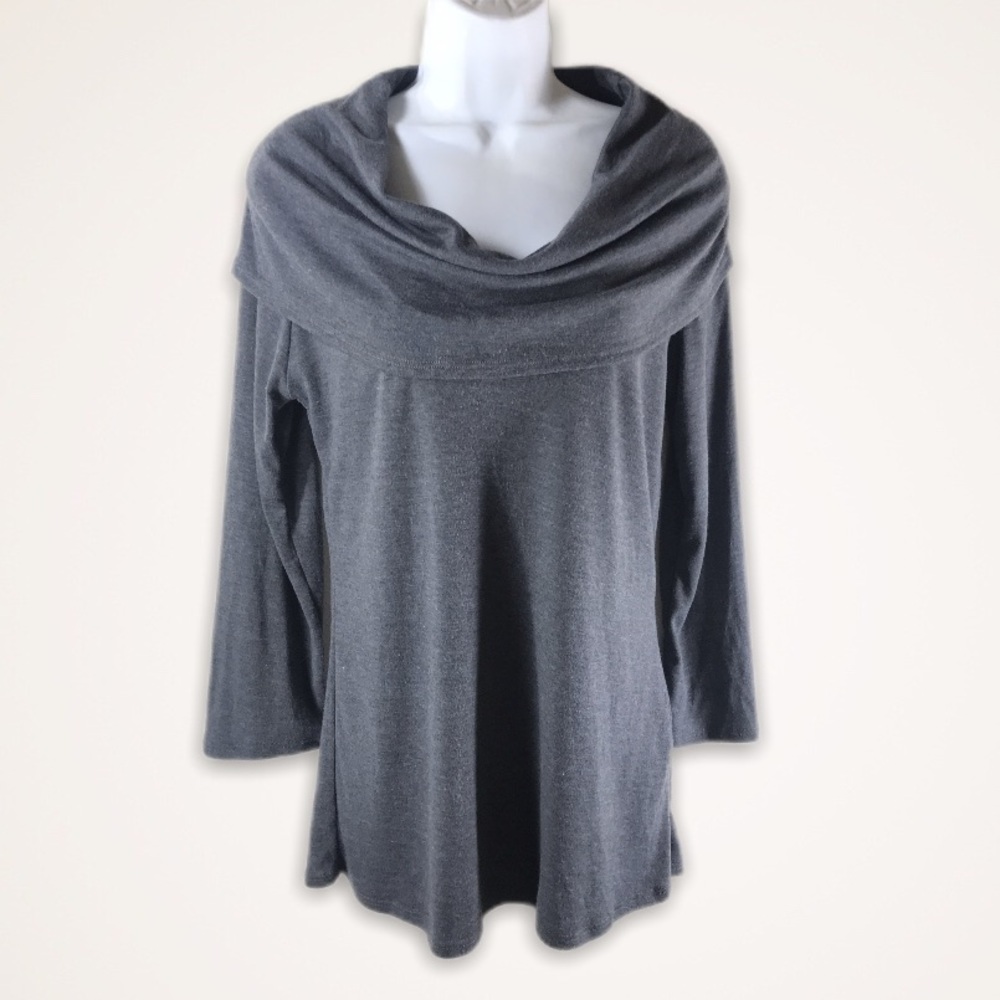 FASHION LOVE Sweater Womens XL Gray Cold Shoulder Long 3/4 Sleeve Flowy Top